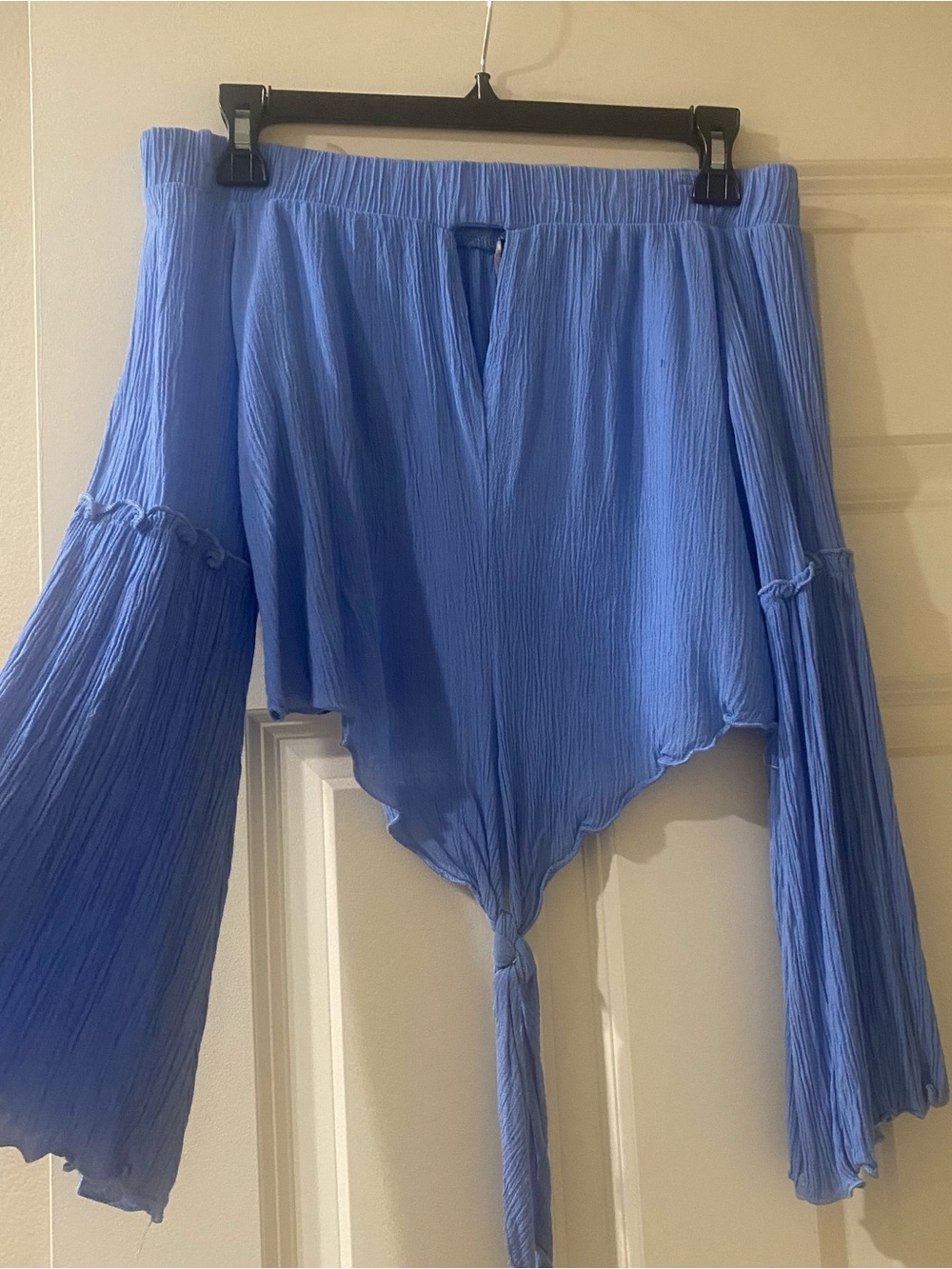 Windsor Light Blue Off-Shoulder Tie-Front Tunic